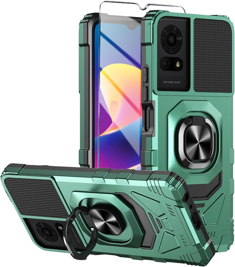 Mocotto for TCL K24/TCL K23/TCL 50 LE Phone Case with Tempered Glass Screen Protector,Military Grade Heavy Duty Shockproof Protective Cover,with Ring Kickstand (TCL K24,Dark Green) - Image 1